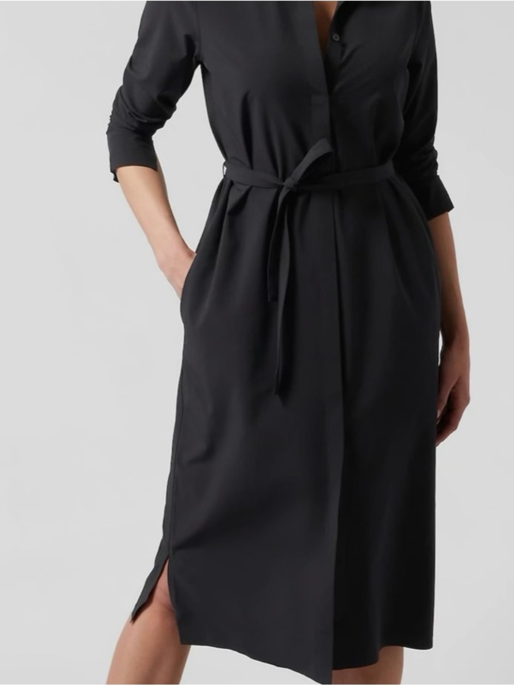 Athleta Urbanite Dress Women’s Size XXS  in Black NEW NWT Robe Midi